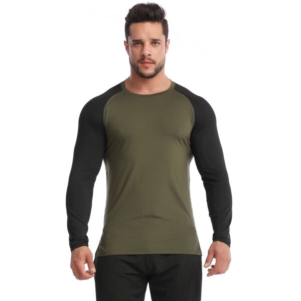 Fitness clothing men's fall high elastic breathable PRO quick dry T-shirt sweat training running long-sleeved patchwork sportswear