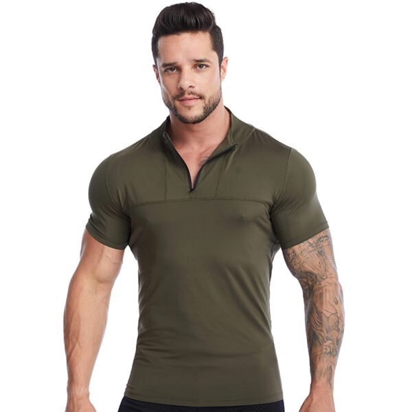 Fitness clothing men's fall zipper stand-up collar PRO tights sweaty running fast drying short-sleeved sports T-shirt